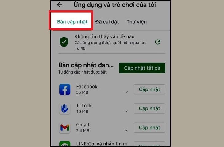 Chọn mục Cập nhật.