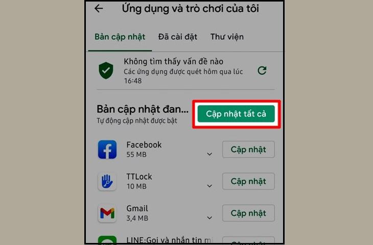 Nhấp vào nút Cập nhật Tất cả để cập nhật lên phiên bản mới nhất của các ứng dụng trên điện thoại của bạn.