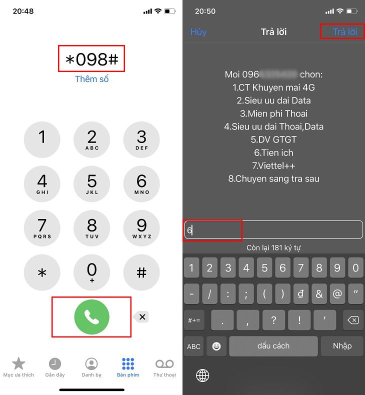 Kiểm tra dữ liệu bằng * 098 #