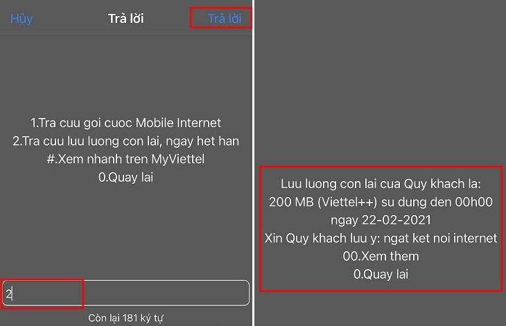 Thông báo về dữ liệu còn lại của bạn