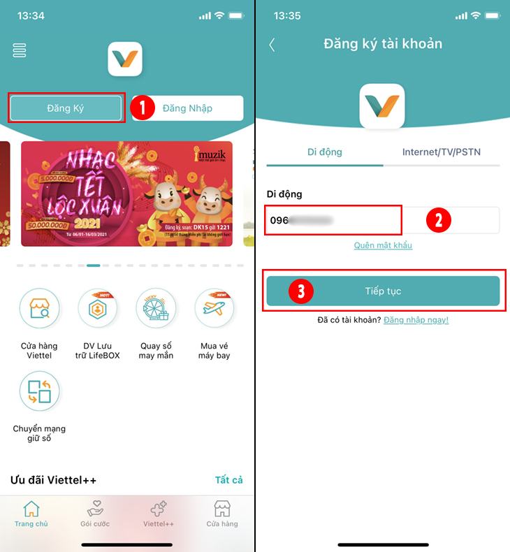 Đăng ký tài khoản My Viettel