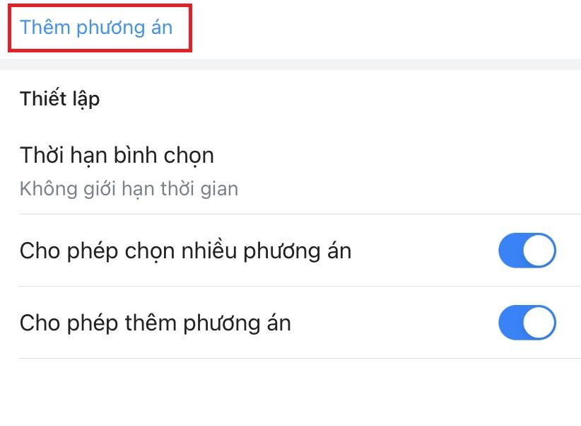 Thiết lập các tùy chọn