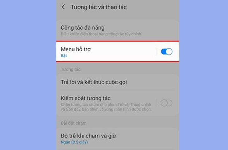 Vuốt thanh trượt đến nút màn hình chính ảo trong menu 