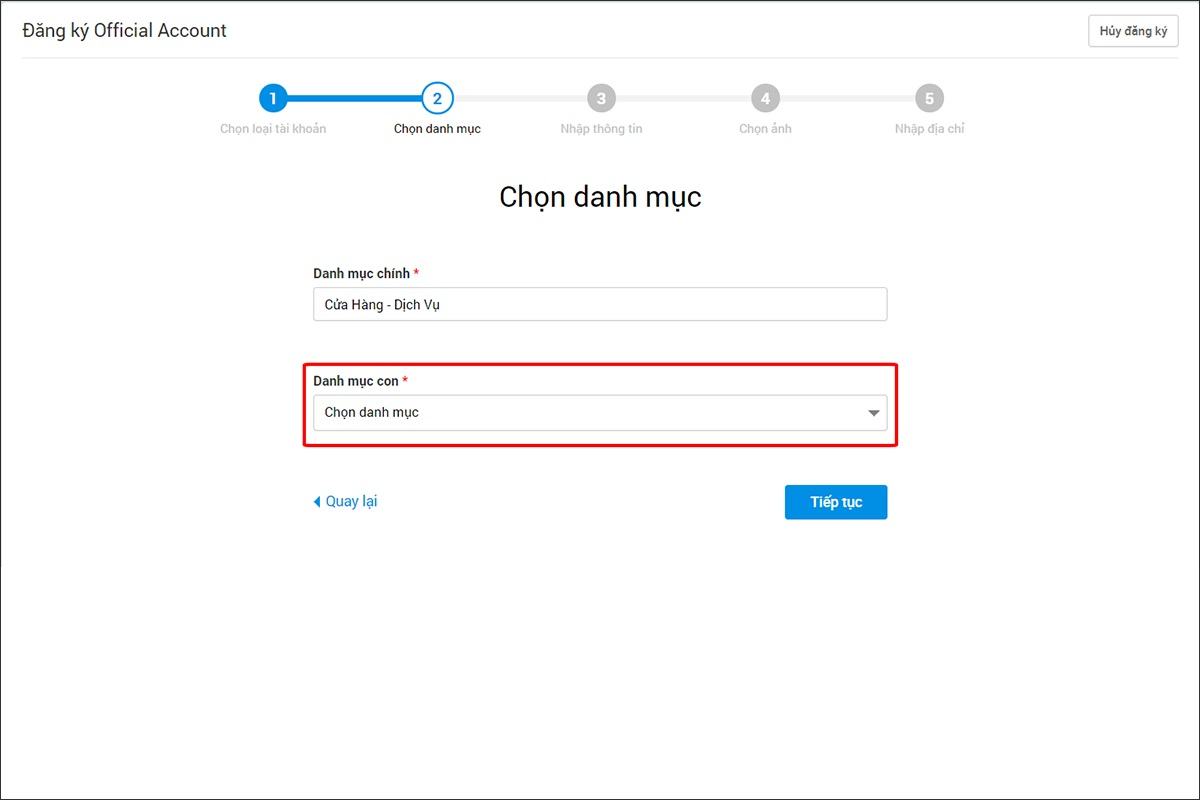 Bước 3: Chọn một danh mục 