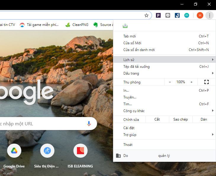 Trong Tùy chỉnh và kiểm soát Google Chrome, hãy chọn Lịch sử