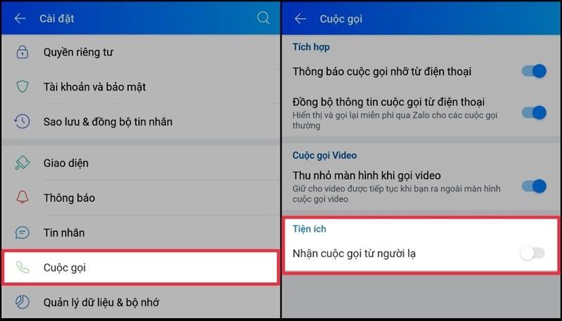 Kích hoạt tùy chọn Thu nhỏ màn hình nếu cuộc gọi điện video OK.