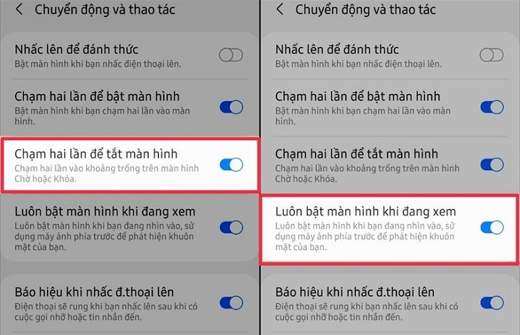 Bật Nhấn đúp để bật và tắt màn hình