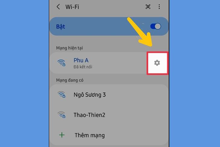 Chọn biểu tượng bánh răng bên cạnh WiFi