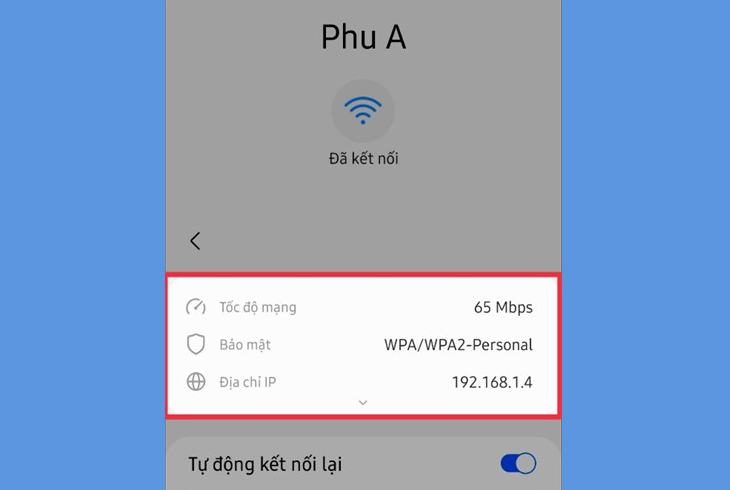 Hiển thị tất cả thông tin về mạng WiFi được kết nối