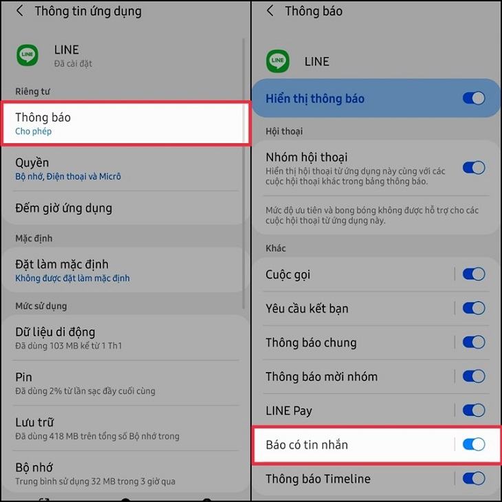 Chọn mục Thông báo ứng dụng