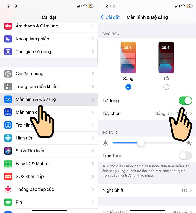 Chế độ ánh sáng và bóng tối của iPhone dựa trên thời gian trong ngày