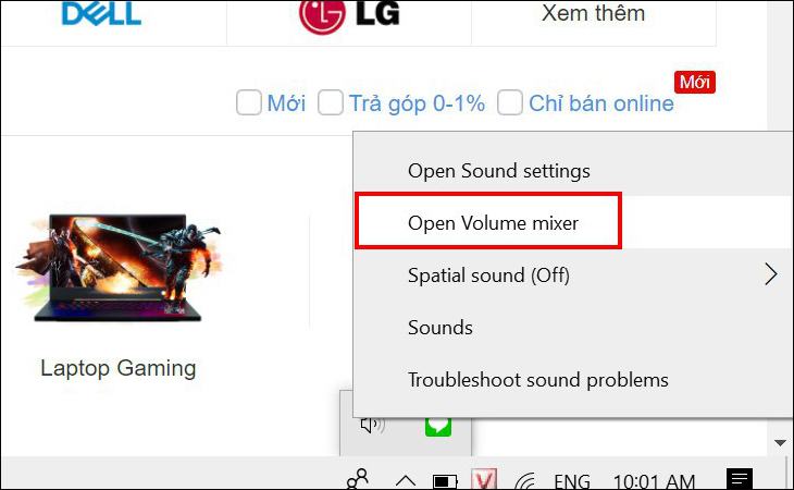Chọn Open Volume Mixer