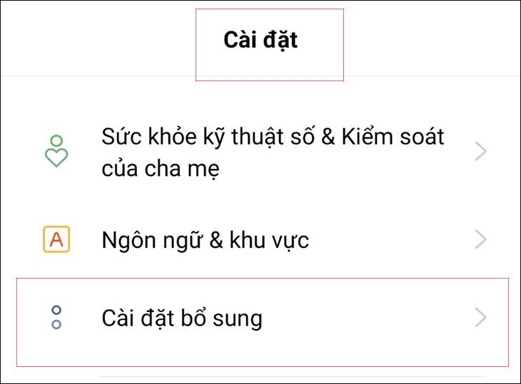 Đi tới Cài đặt và chọn Cài đặt bổ sung