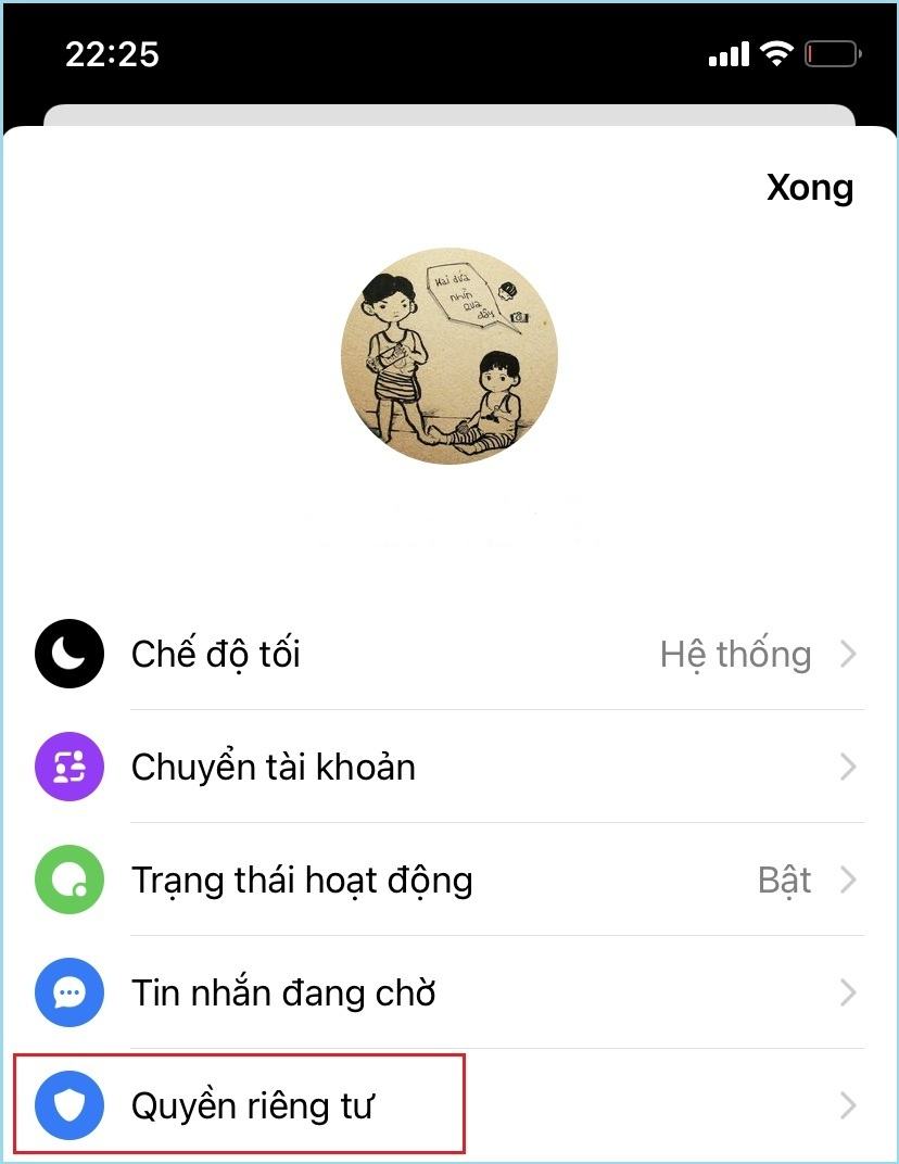 Chọn Quyền riêng tư