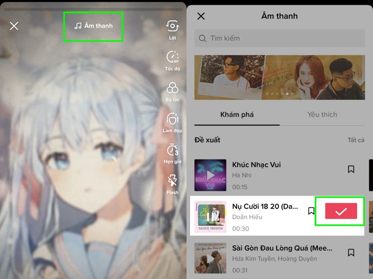 Chọn TikTok để ghi nhạc