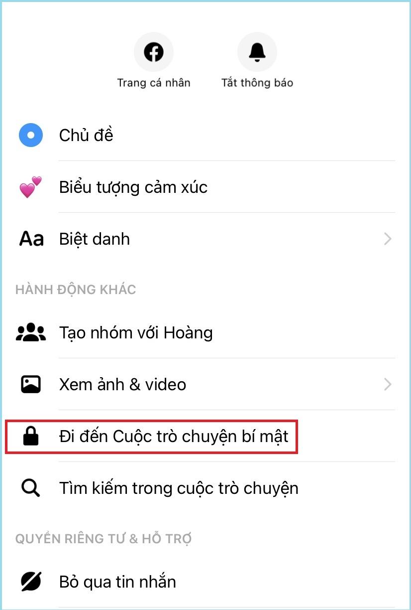 Nhấn vào cuộc trò chuyện bí mật