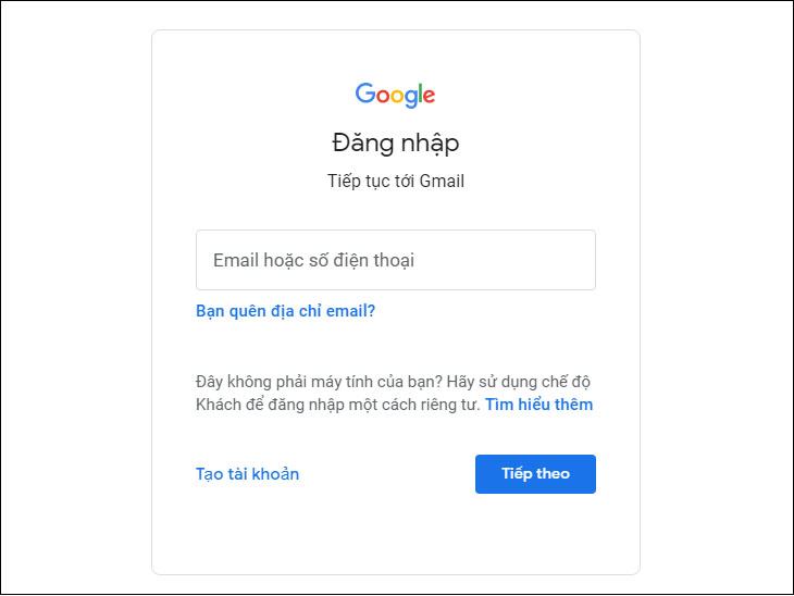 Đăng nhập vào tài khoản Gmail của bạn