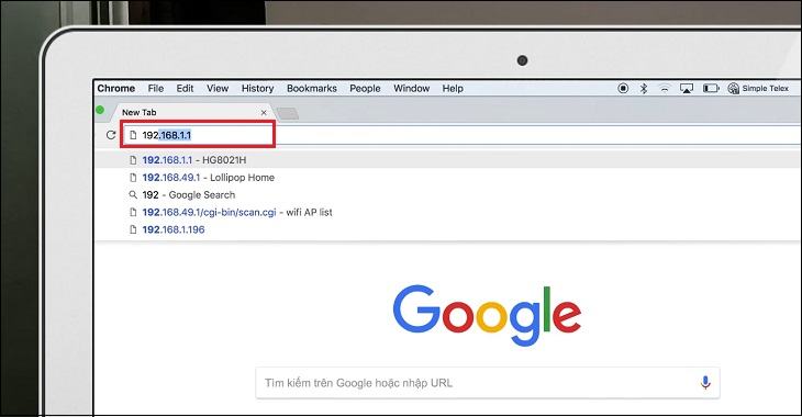 Truy cập Google và nhập địa chỉ IP của Macbook của bạn