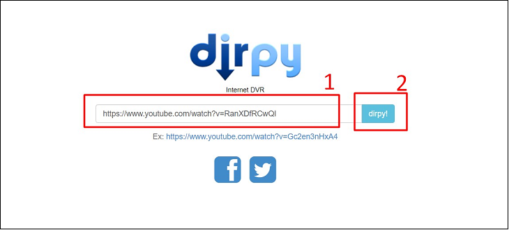 Tiếp tục truy cập dịch vụ chuyển đổi video sang nhạc trực tuyến Dirpy.