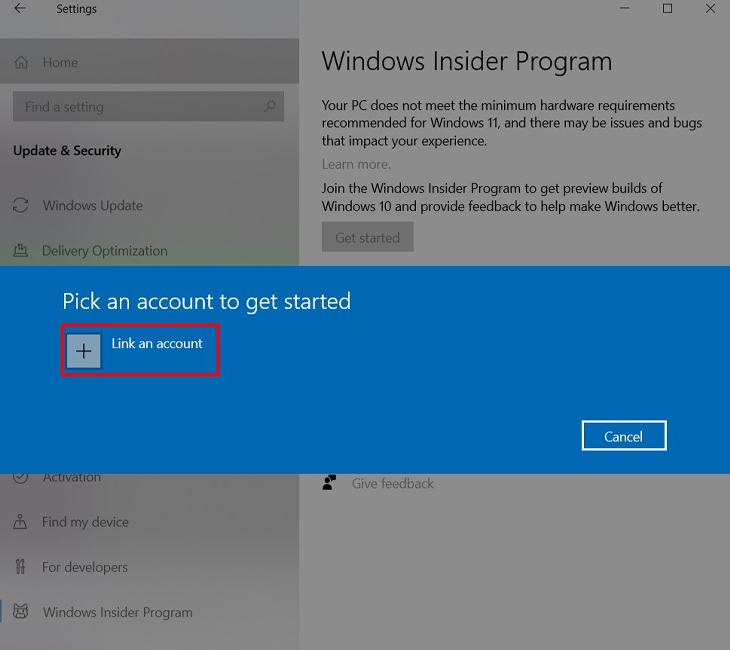 Chọn Liên kết tài khoản để đăng nhập vào Chương trình nội bộ bằng tài khoản Microsoft của bạn