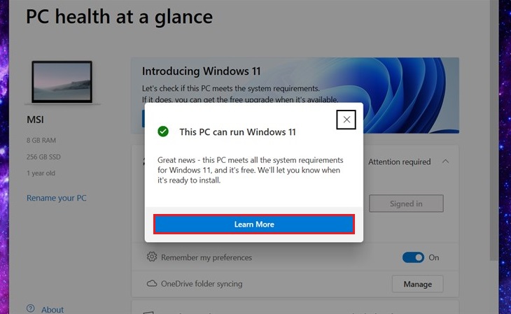 Bạn có thể nhấp vào Thông tin khác để biết thêm thông tin về Windows 11