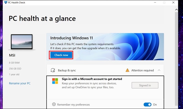 Trong phần Giới thiệu Windows 11, chọn Kiểm tra ngay