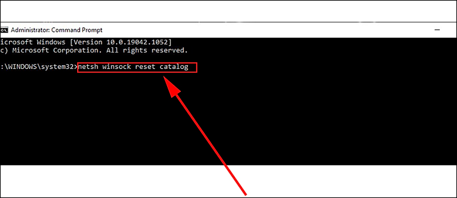 Nhập lệnh danh mục netsh winock reset và lệnh netsh int ip reset reset.log một cách chính xác.