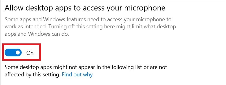 Bật Cho phép ứng dụng trên máy tính để bàn truy cập vào chế độ micrô của bạn.
