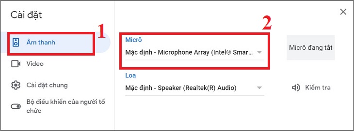 Ngay trên tab Âm thanh, chọn micrô bạn muốn kết nối.
