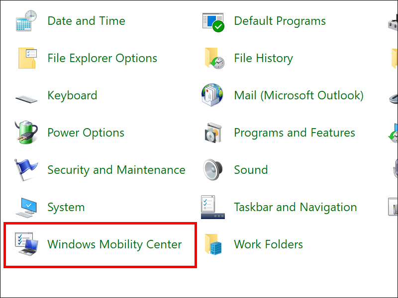 Bước 2: Tìm và chọn Windows Mobility Center